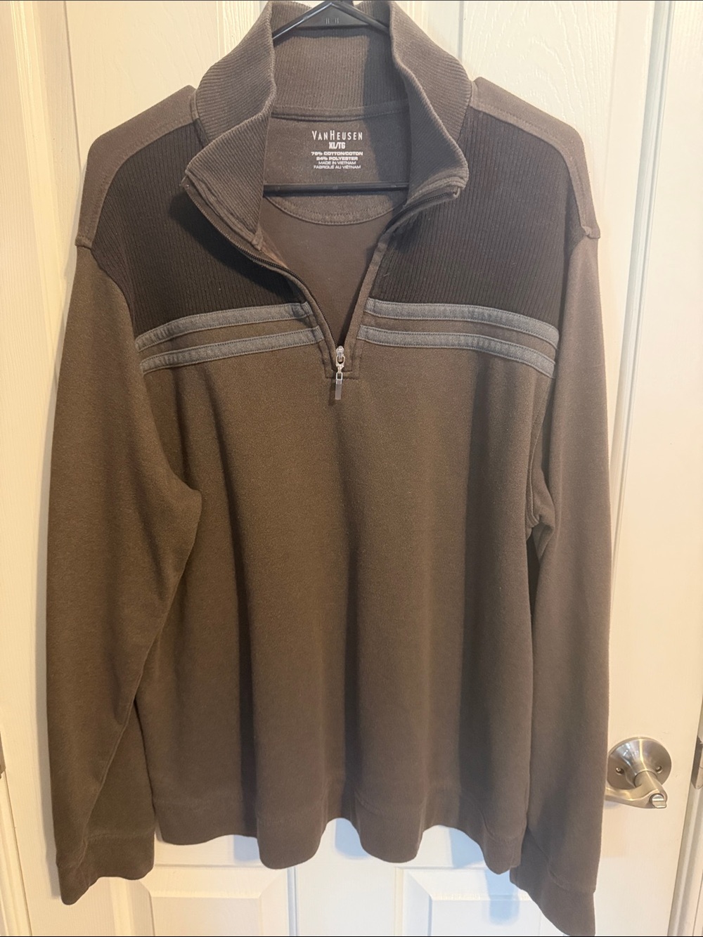 Van Heusen Men's Dark Brown Zip-Neck Sweater with Charcoal Accents